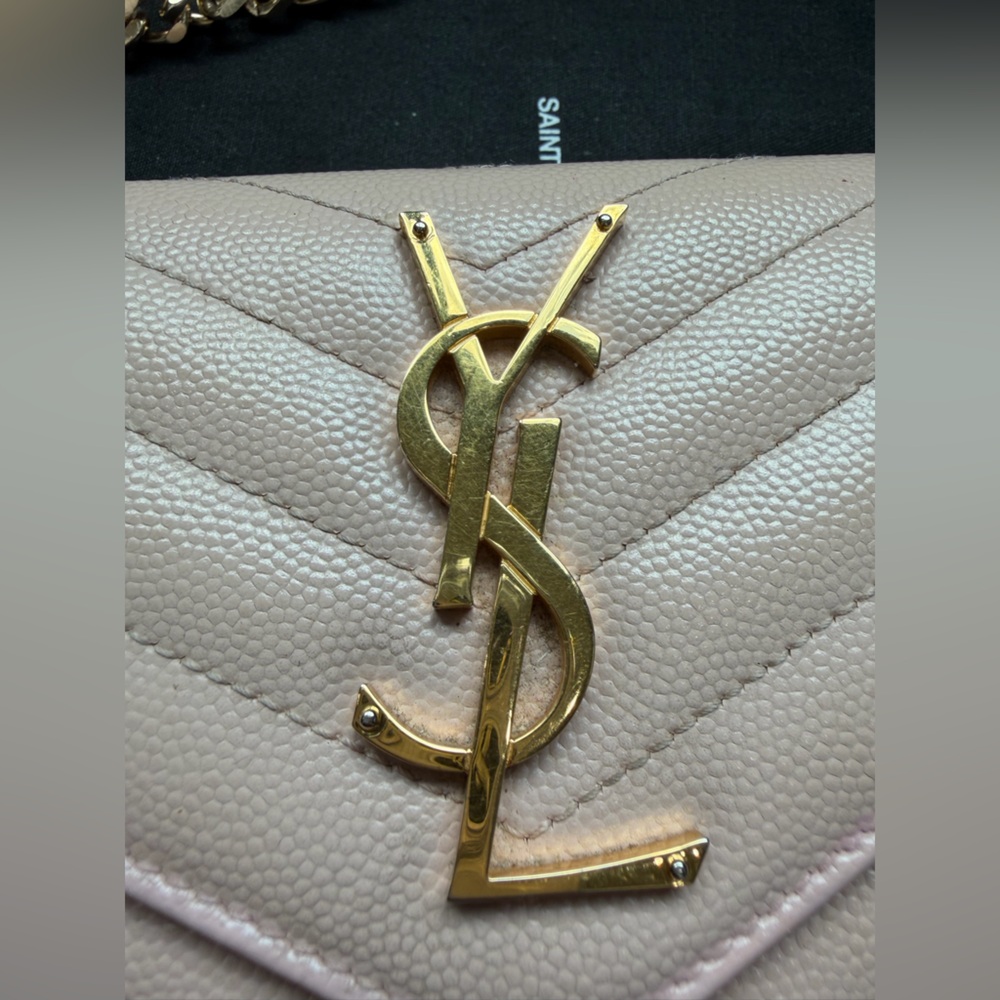 YSL blush pink envelope flap wallet on chain - Picture 5 of 14